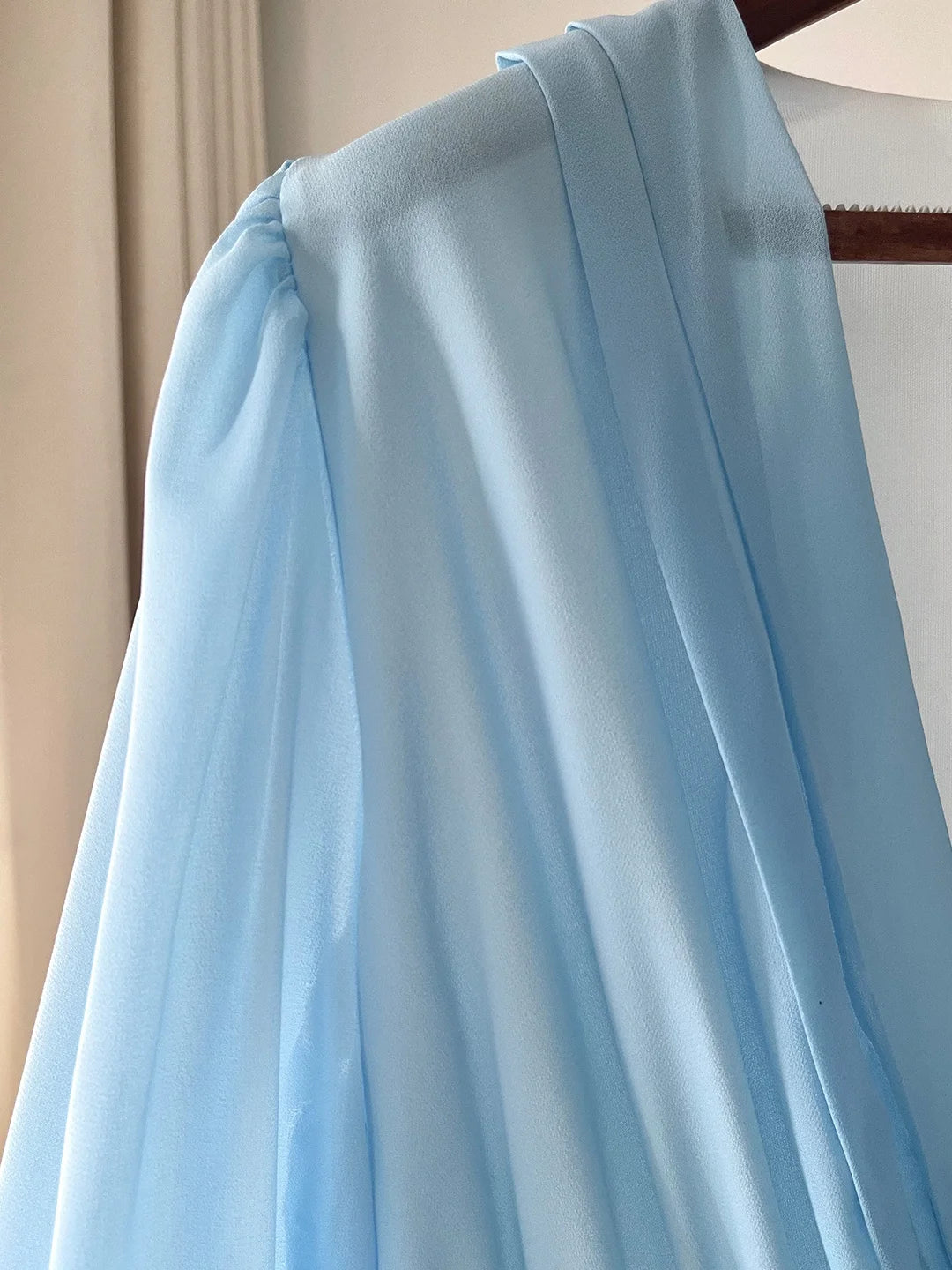 Women's Loose A-Line Blue Long Sleeve V-Neck Floral Print Maxi Dresses Stylish Dress