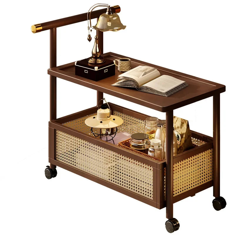 Sofa side table, antique style tea table, mobile tea table, small push table, solid wood tea cart