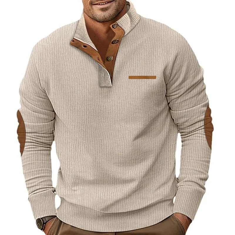 Cross-border winter new European size men's fake pocket stand-up collar long-sleeved corduroy sweater