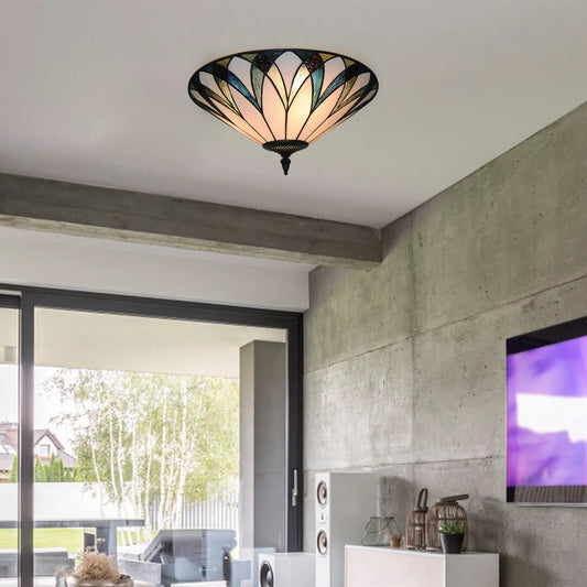 3-Lights Retro Style Ceiling Light E26 Retro Chandelier Stained Glass Lamp Fixture