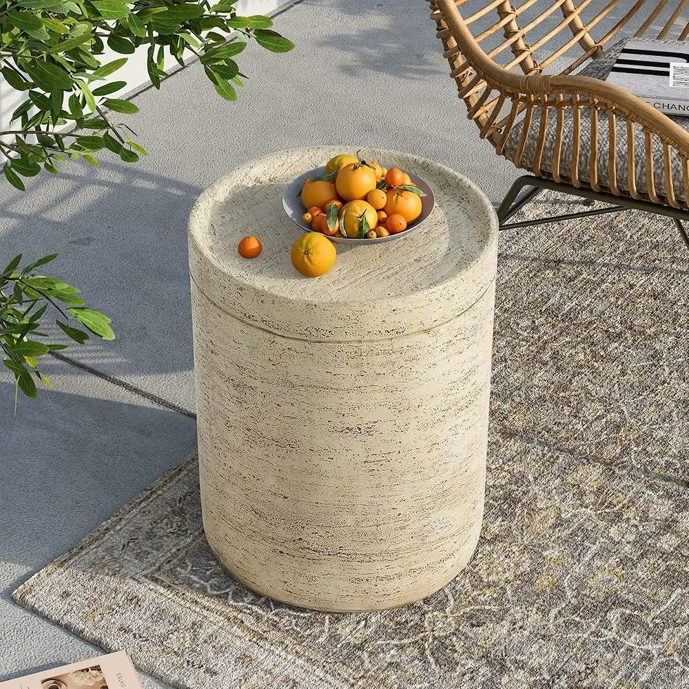 Concrete Side Table Set of 2 Outdoor Accent Table Round End Table Garden Stool Unique Modern Patio Furniture Stump Nightstand