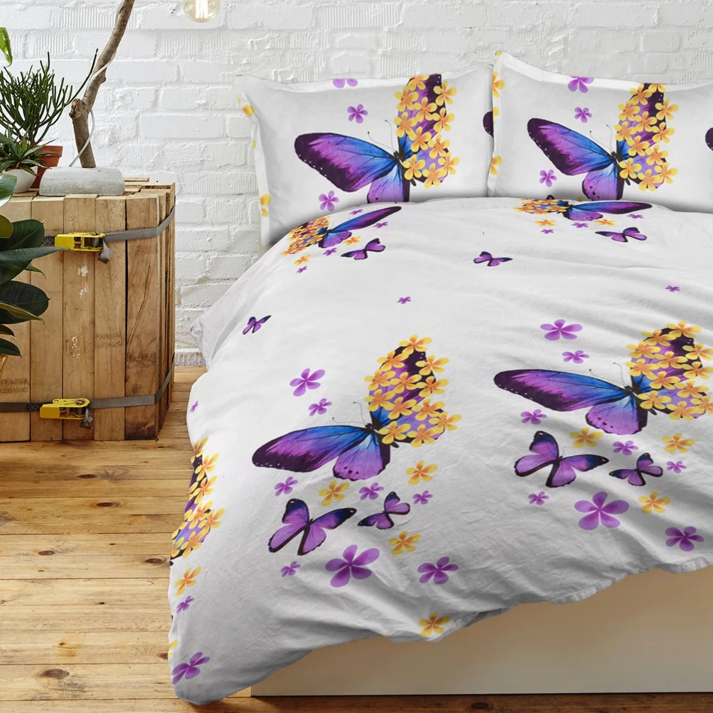 Purple and Yellow Geometric Design Bedding Set - Decorative 3-Piece Duvet Cover with 2 Pillow Shams - Cozy Family Bedding Additi