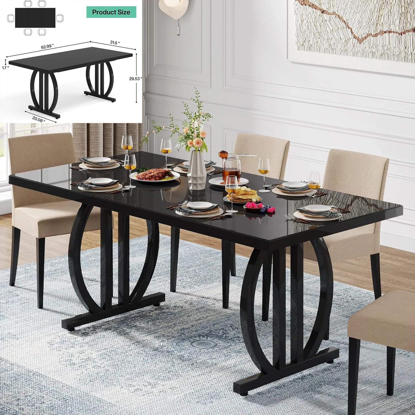78.7 Inches Long Dining Table for 6-8 Person, Large Rectangle Wood Dining Table, Dinner Table (Only Table) (Black)