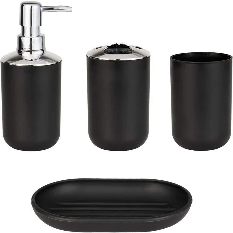 Wash Set Bathroom Decoration Accessories Lotion Bottle Soap Dish Mouthwash Cup Black Tray Household Bathroom Supplies