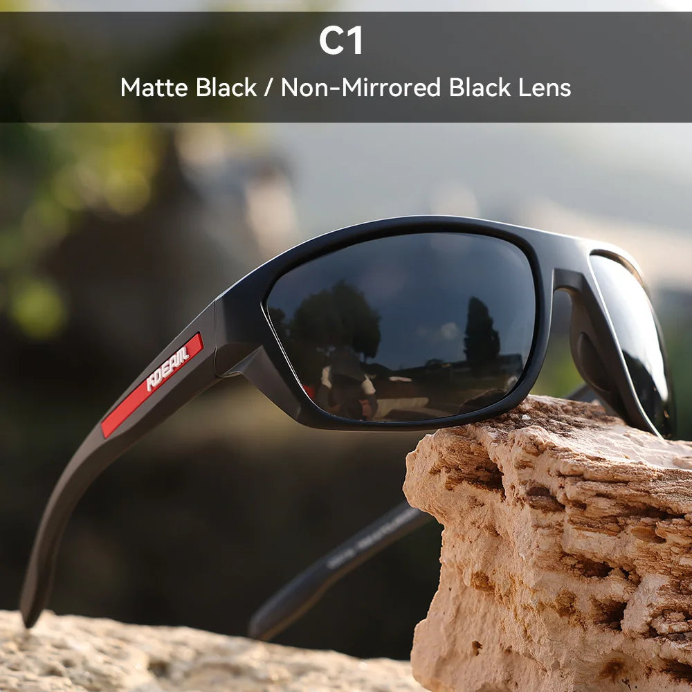 Kdeam 2025 Polarized Sunglasses for Men Women Fashion Unisex Brand TR90 Outdoor Eyewear For Fishing Driving Mirror Black lens