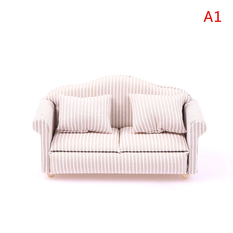 1:12 Mini Dollhouse Furniture Sofa with Pillow Simulation Miniature Living Room Chairs Kids Pretend Play DIY Doll House Decor