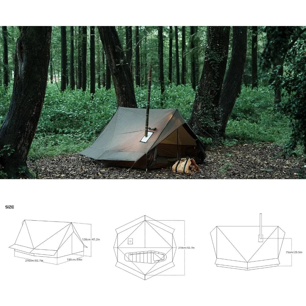 Hot Tent with Stove Jack – 4 Season Waterproof & Windproof Shelter for 1–4 People, Lightweight for Camping, Hiking, Hunting & Fi