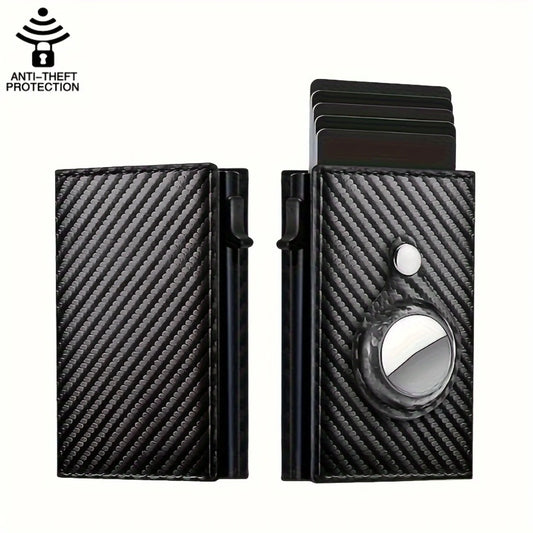 Elegant Plaid-Padded Classic Black Slim Wallet with Auto-Side Push Card Holder and RFID Block - Sleek PU Leather Money Clip Incl