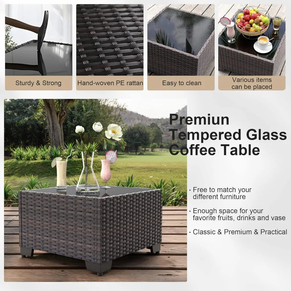 Patio Furniture Set 7 Piece Outdoor Wicker Sectional Sofa - All Weather High Backrest PE Rattan