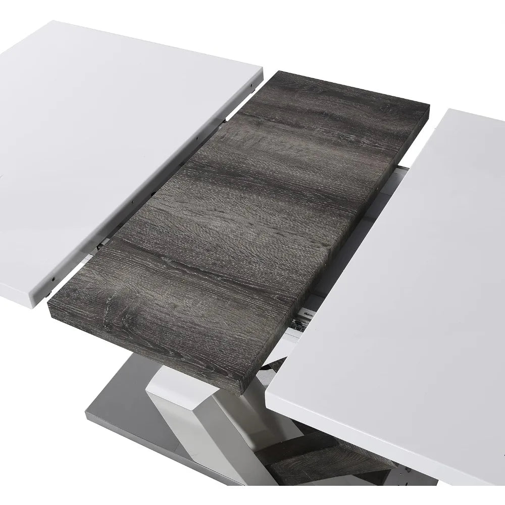 Stainless Steel Base White High Gloss Extendable Dining Table for 6-8 People