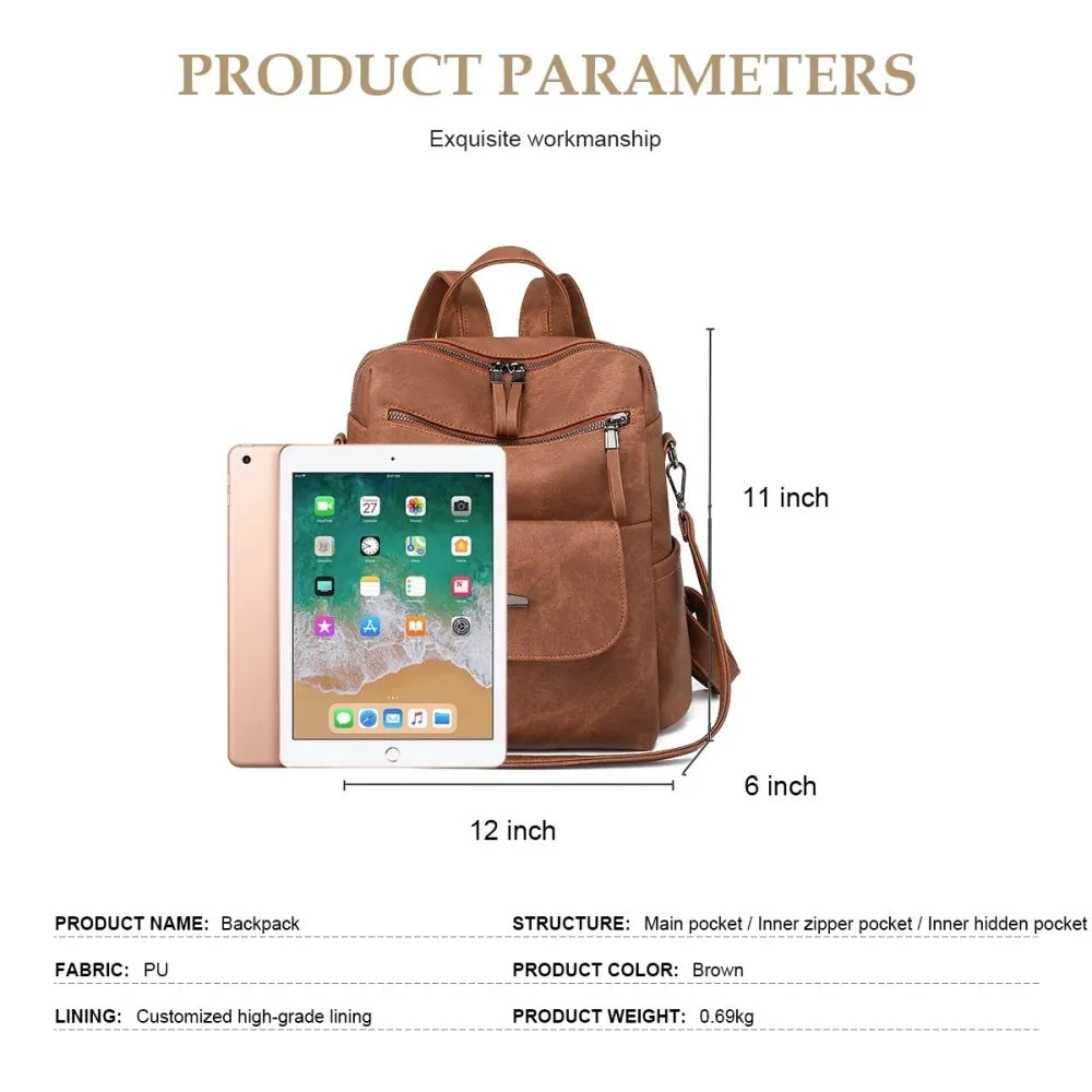 Backpack Purse for Womens, Waterproof PU Leather Backpacks Handbags, Ladies Casual Shoulder Bags Brown（No shipment on weekends）