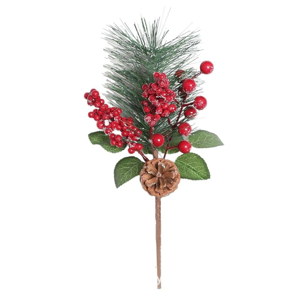 Artificial Red Berry Branch Fake Christmas Decoration Fake Plant Sprig Natural-Looking Pine Cone Decoration For Winter Decor