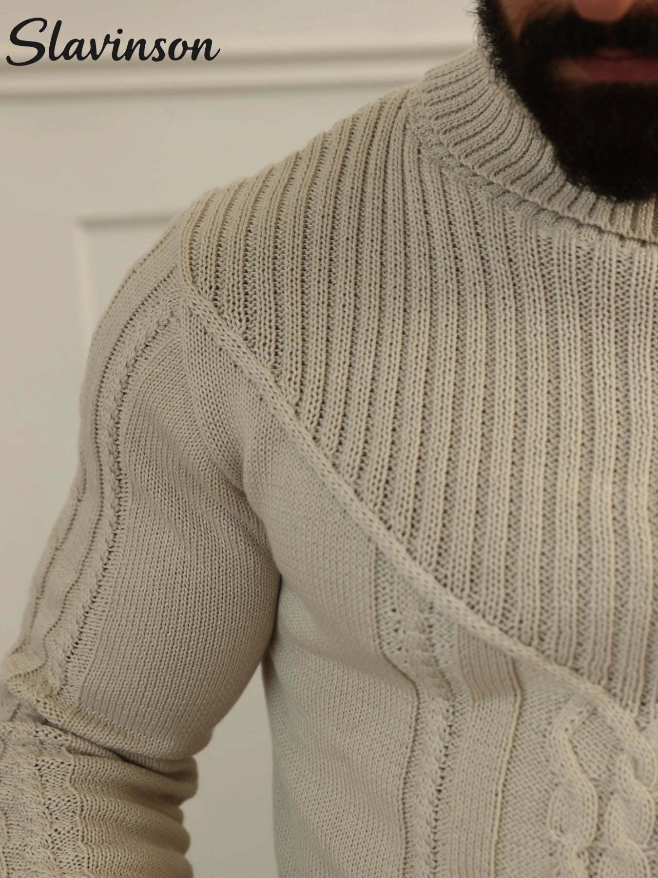 Men's Autumn Outfit: Turtleneck Sweater with Exquisite Cable Knit Patterns, Comfortable and Warm Fabric, Daily Commuting