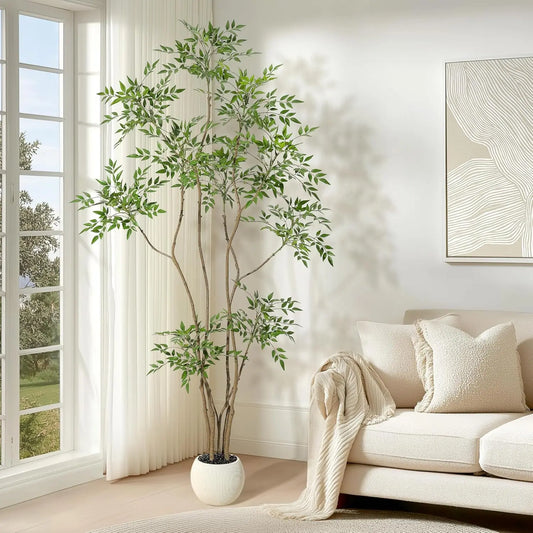Artificial Trees Faux Plant In Pots with Lifelike Leaves, Large Fake Nandina Tree for Home Office Indoor Outdoor Balcony Decor