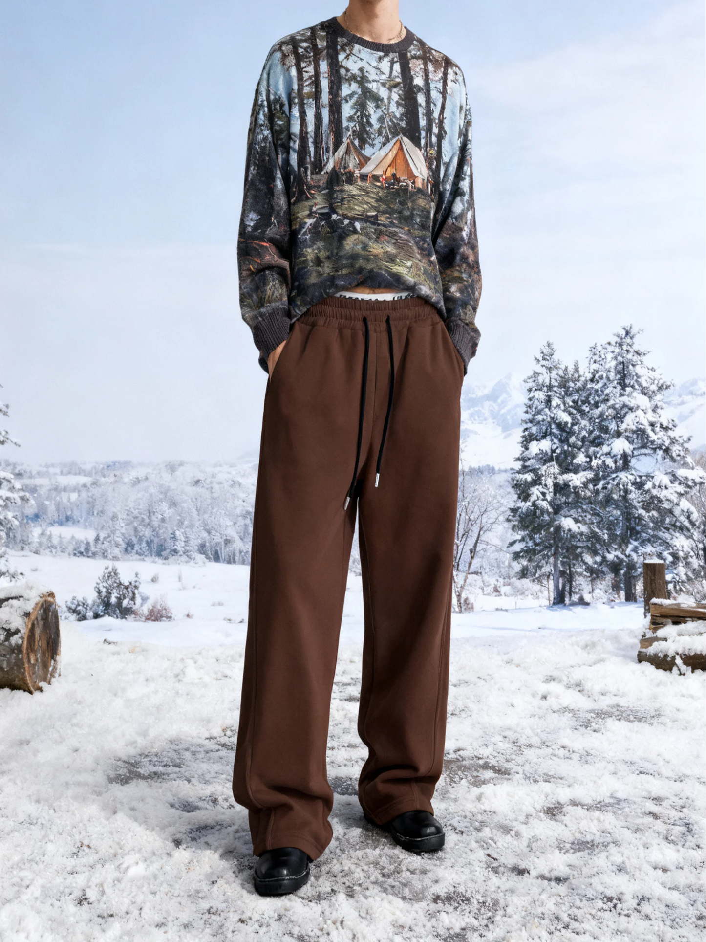 2025 men's sweatpants with drawstring waist, straight leg, wide leg, loose fit, sports pants with pockets