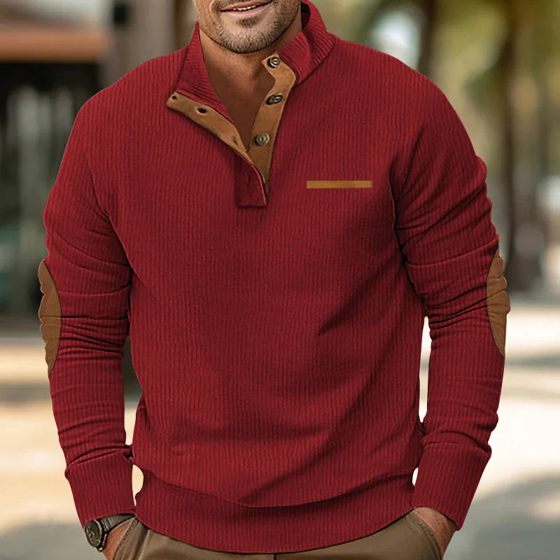 Cross-border winter new European size men's fake pocket stand-up collar long-sleeved corduroy sweater