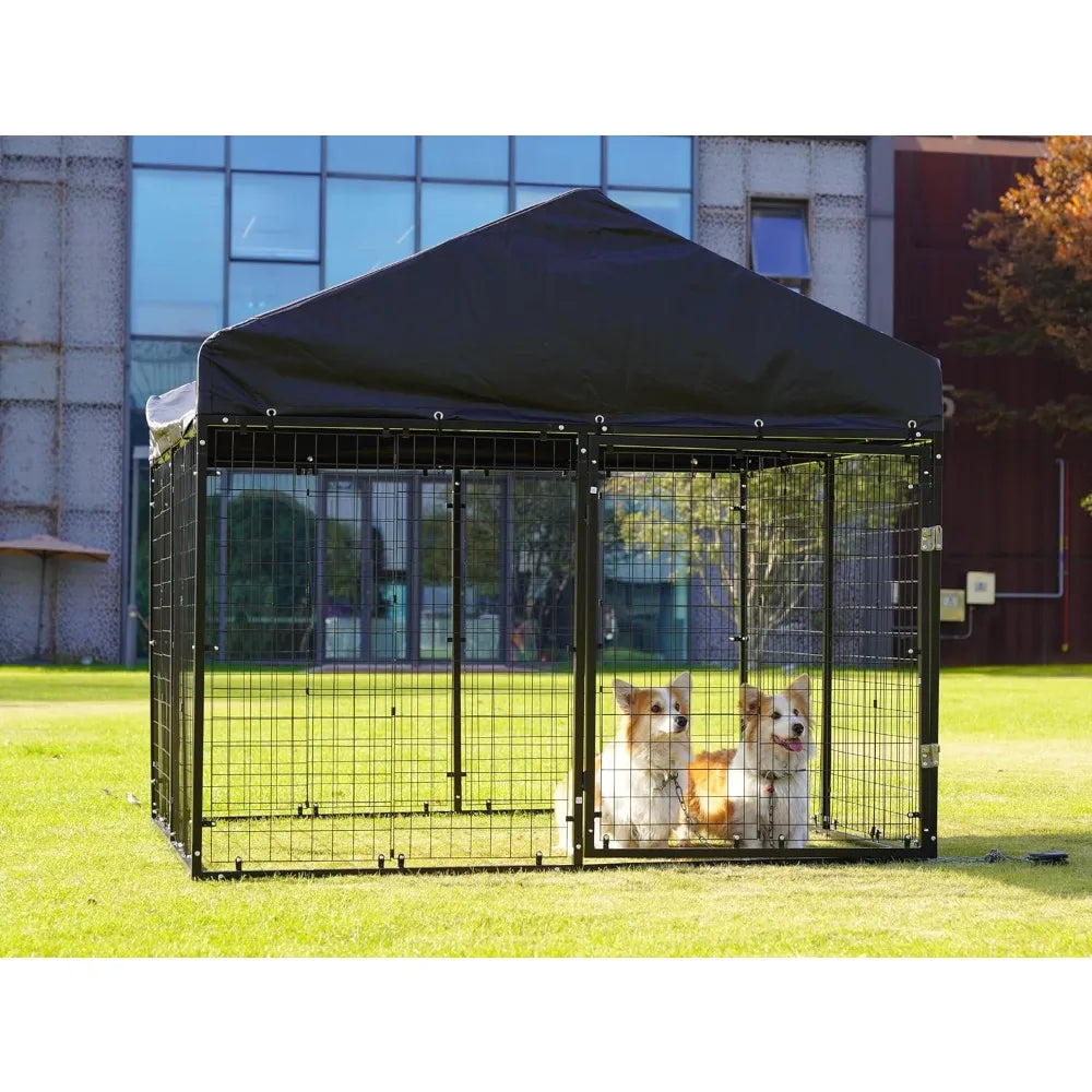 79" x 79" Large Outdoor Dog Enclosure,Heavy Duty Dog Cage with Roof,Galvanized Steel Dog Kennel Fence with Double Safety Locks