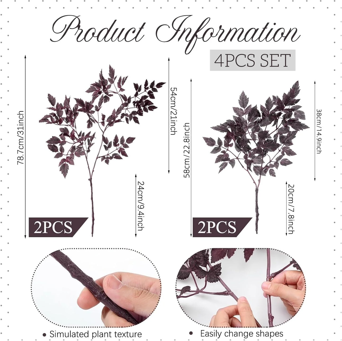 4-12 Pcs Artificial Cimicifuga Plant Leaf Farmhouse Vase Decor Spray Faux Plum Cimicifuga Ramosa Branch Stems for Home Table