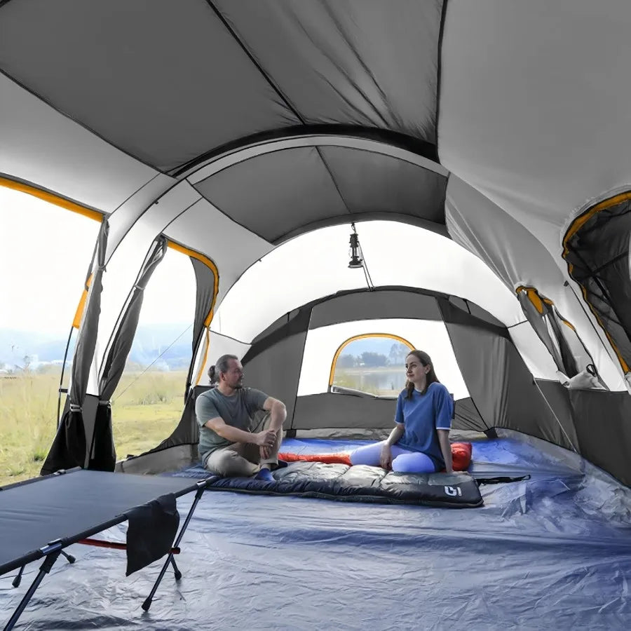 CAMPROS CP Tent 12Person Camping Tents with 3 Rooms Waterproof Windproof Design Top Rainfly for Enhanced Protection 6 Large Mes