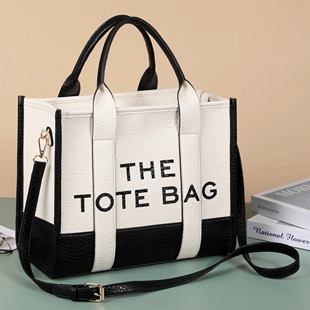 Ladies Tote Bags Fashion Letter PU Leather Female Hand Bag Casual Large Capacity Adjustable Strap Portable for Weekend Vacation