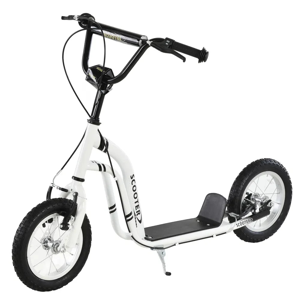 Aosom Kids Scooter Youth Scooter for 5+ with Dual Brakes, 12-Inch Inflatable Wheels, Outdoor Ride-On Toy, White