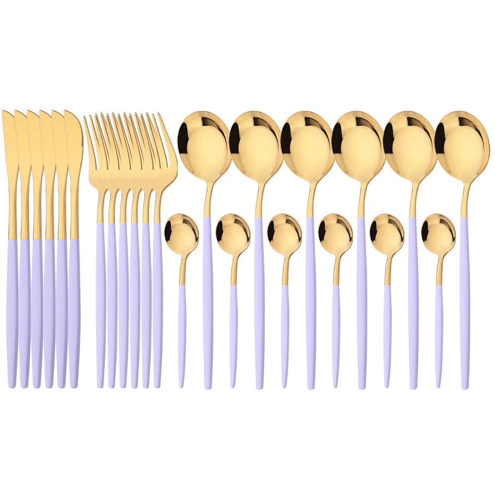 24Pcs Dinnerware Set Stainless Steel Tableware Knife Fork Tea Spoon Cutlery Set Multiple Colour Silverware Kitchen Flatware Set
