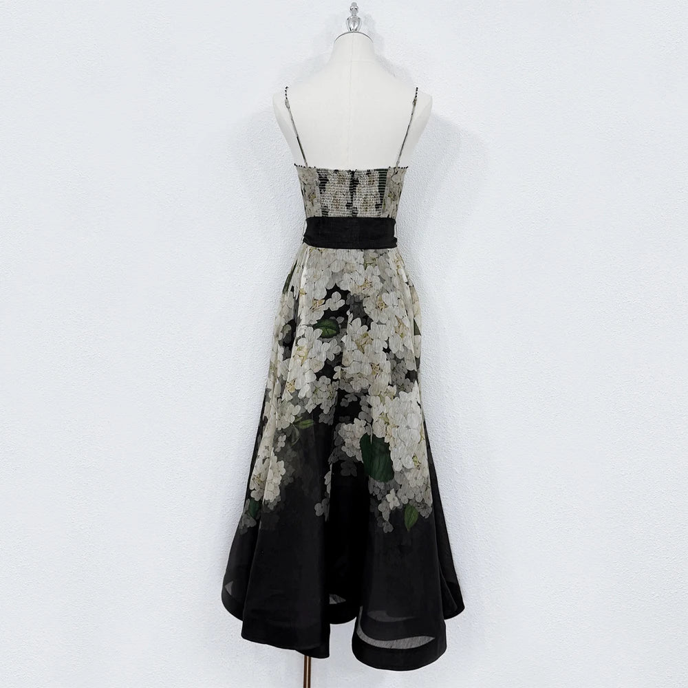 Women's dress Positioning print pattern Sleeveless Dress with Detachable fabric belt Dresses femme