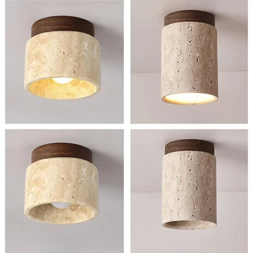 Yellow Travertine Ceiling Light Japanese Wooden Wabi-sabi Style Retro Medieval Cream Foyer Balcony Corridor Elegant Decoration
