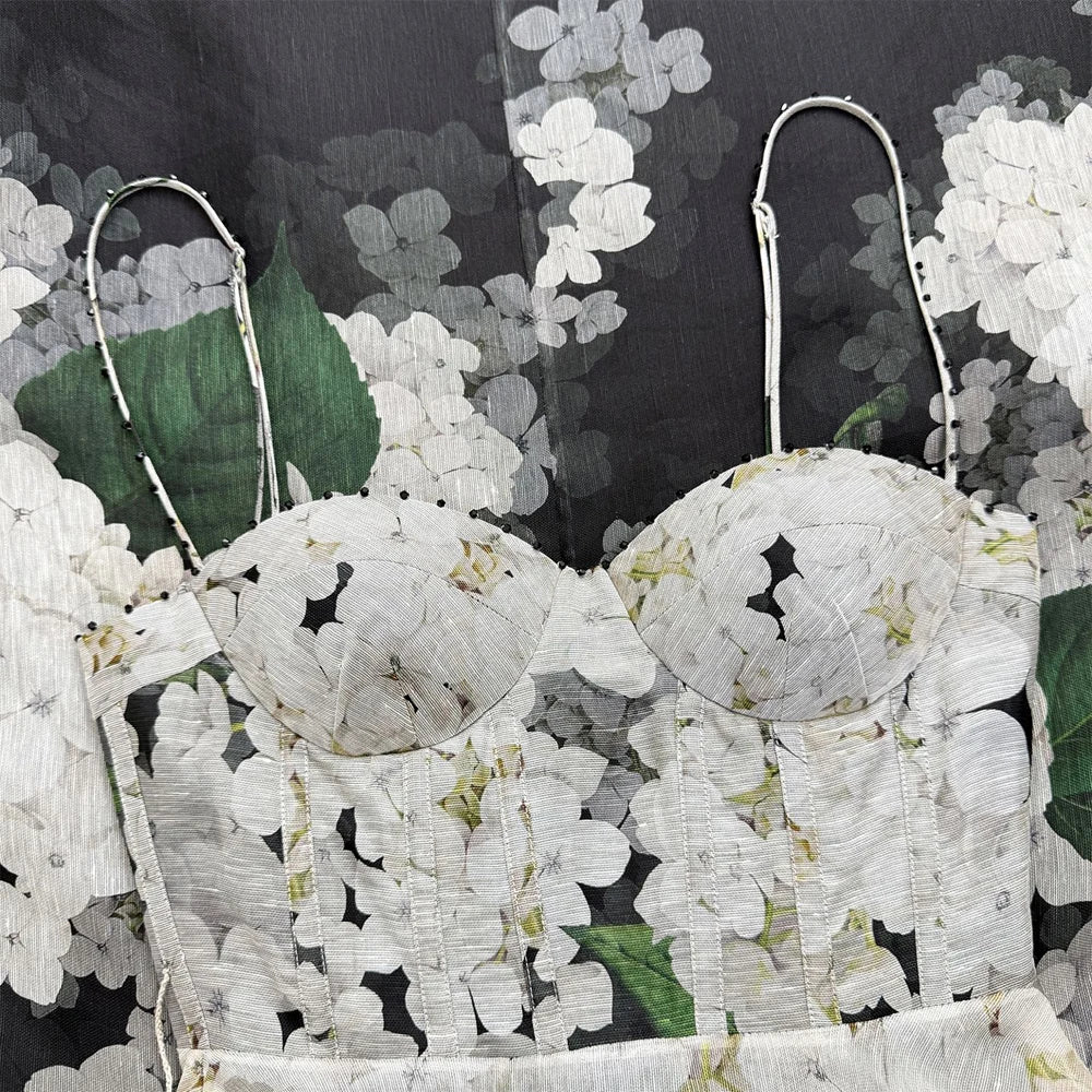 Women's dress Positioning print pattern Sleeveless Dress with Detachable fabric belt Dresses femme