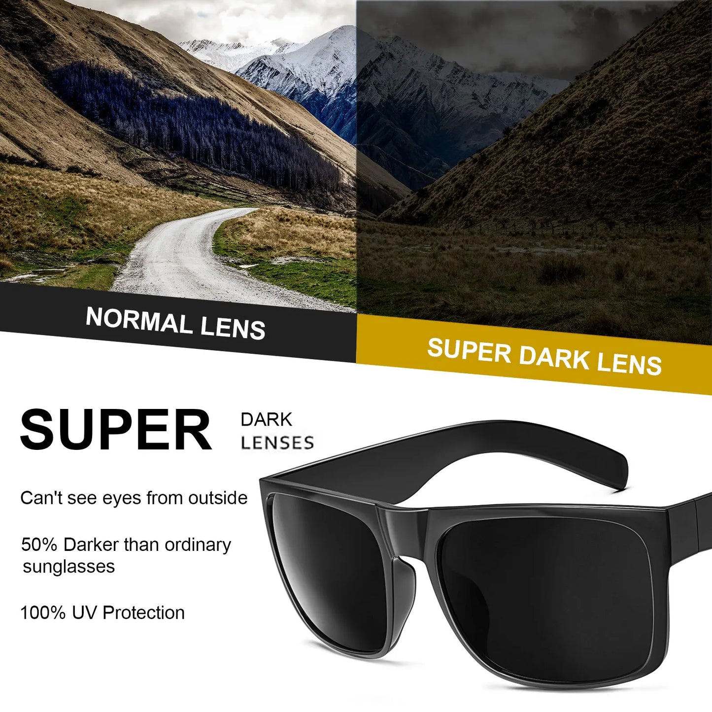 MAXJULI XL Extra Large Glasses Super Dark Black Sunglasses for Big Wide Head Men Square Sun Glasses 149mm W8004