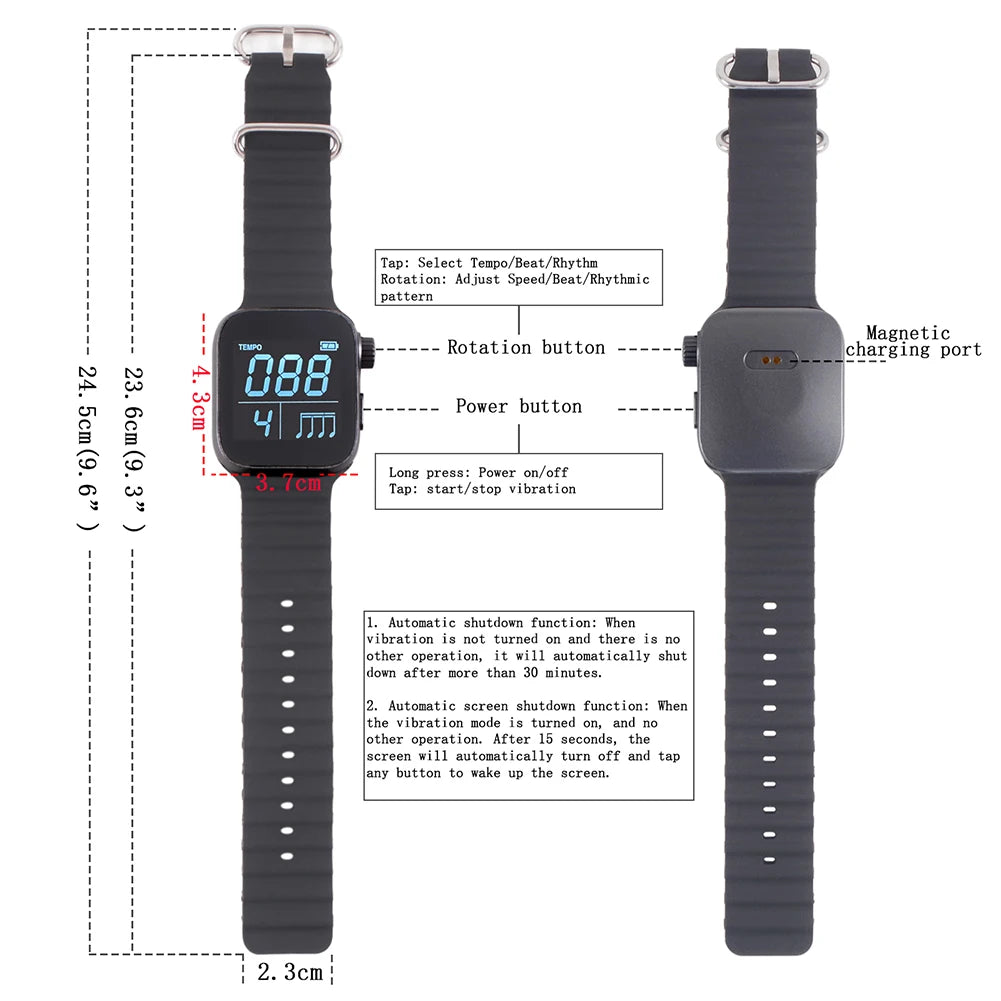 Wearable Vibrating Metronome for Sport Running Metronome Watch 40-240 Bpm Smart Pulse Beat Counting Watch for Musical Instrument