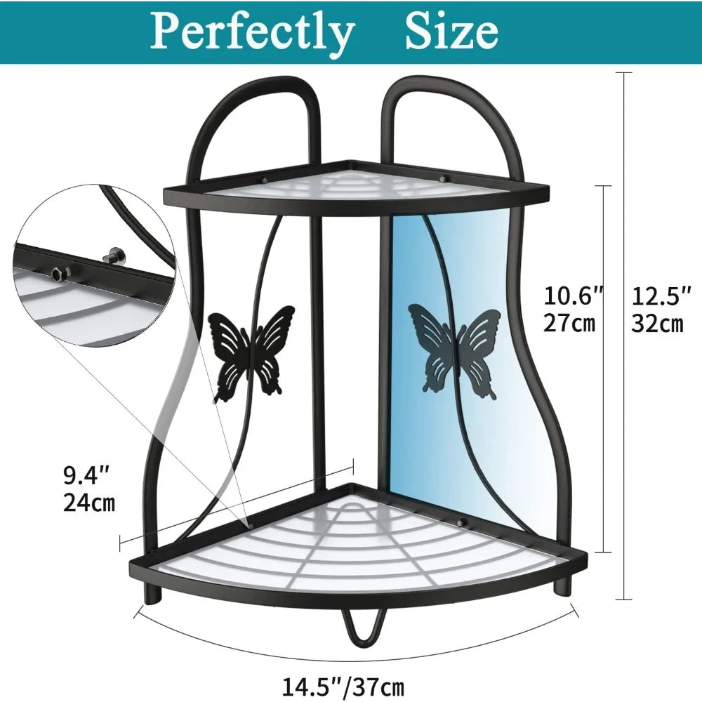 corner bathroom sink organizer countertop shelf, kitchen corner spice rack organizer counter storage,black
