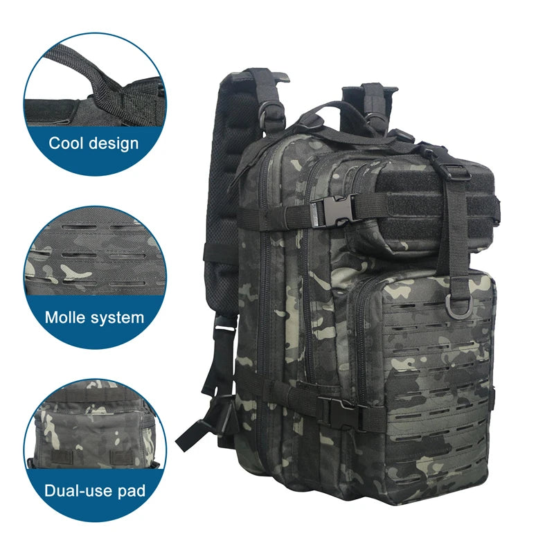 30L Military Tactical Backpack for Men, Survival Hiking Camping Travel Backpack Riding Daypack