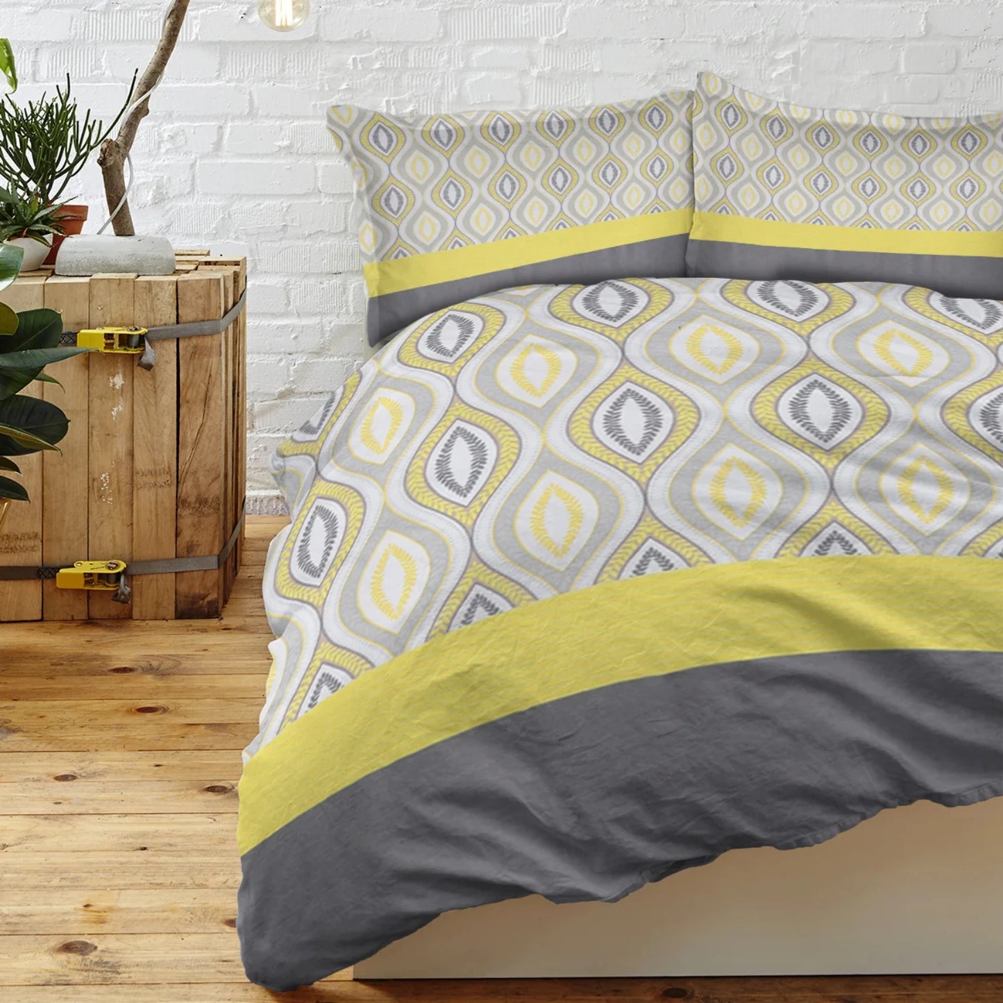 Cozy Gray-yellow Shape Design Bedding Set with Decorative 3 Pieces Duvet Cover and 2 Pillow Shams for Family Bed Bed sheet Stich