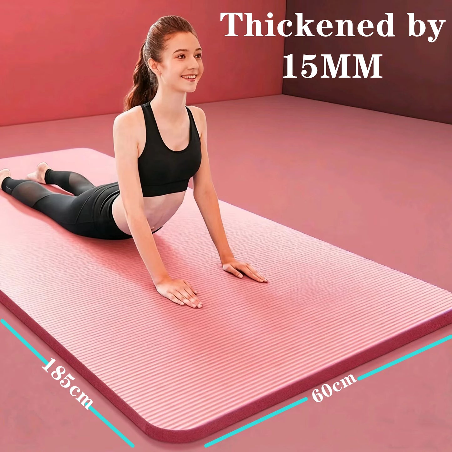 Yoga Mat Pilates Fitness Mat 15mm Thicknes Non Slip Yoga Cushion Travel Fitness Exercise Pad for Women Home Gym Floor Workout