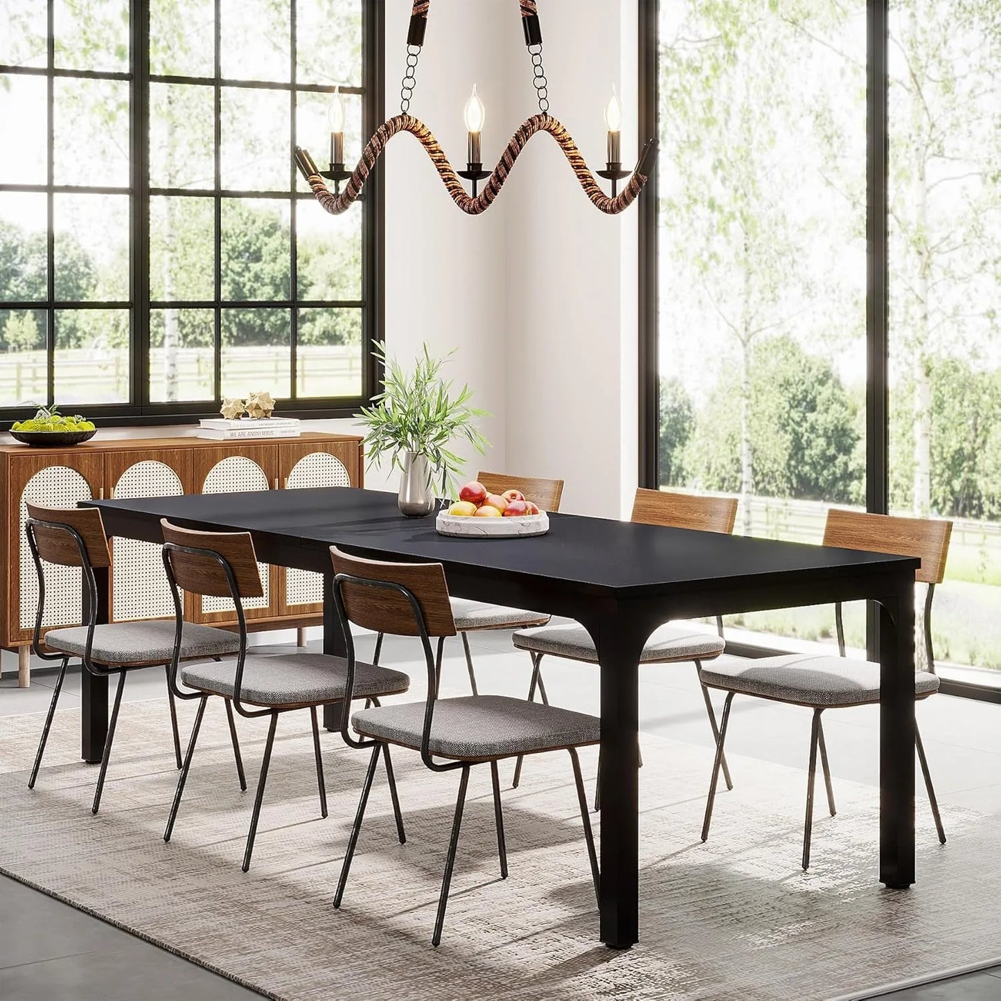 78.7 Inches Long Dining Table for 6-8 Person, Large Rectangle Wood Dining Table, Dinner Table (Only Table) (Black)