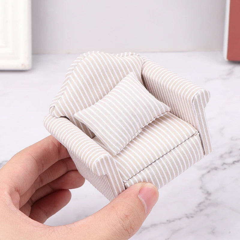 1:12 Mini Dollhouse Furniture Sofa with Pillow Simulation Miniature Living Room Chairs Kids Pretend Play DIY Doll House Decor