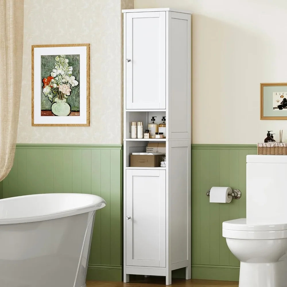 Space-Saving Tall Bathroom Cabinet with Adjustable Shelves and Doors for Small Spaces, Ideal for Living Room and Entryway Storag