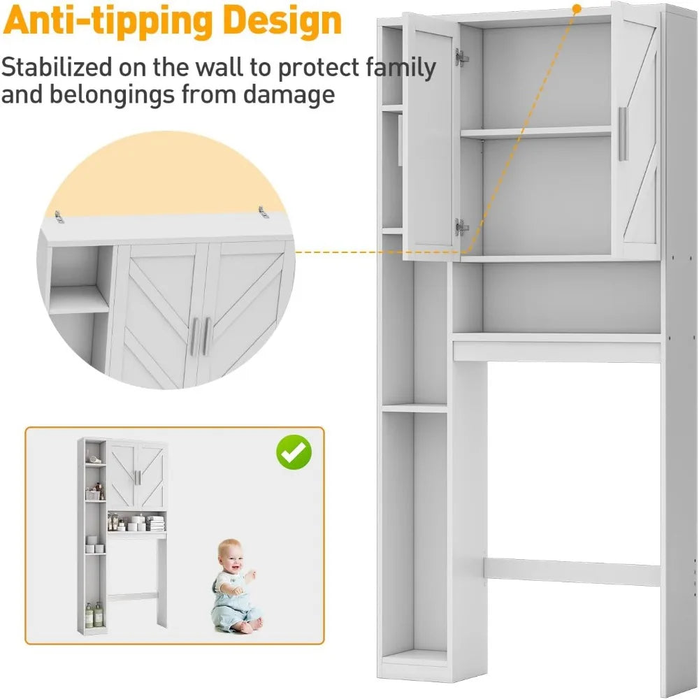 Bathroom Storage Cabinet with 7 Shelves, Over-the-Toilet Organizer with Toilet Paper Stand