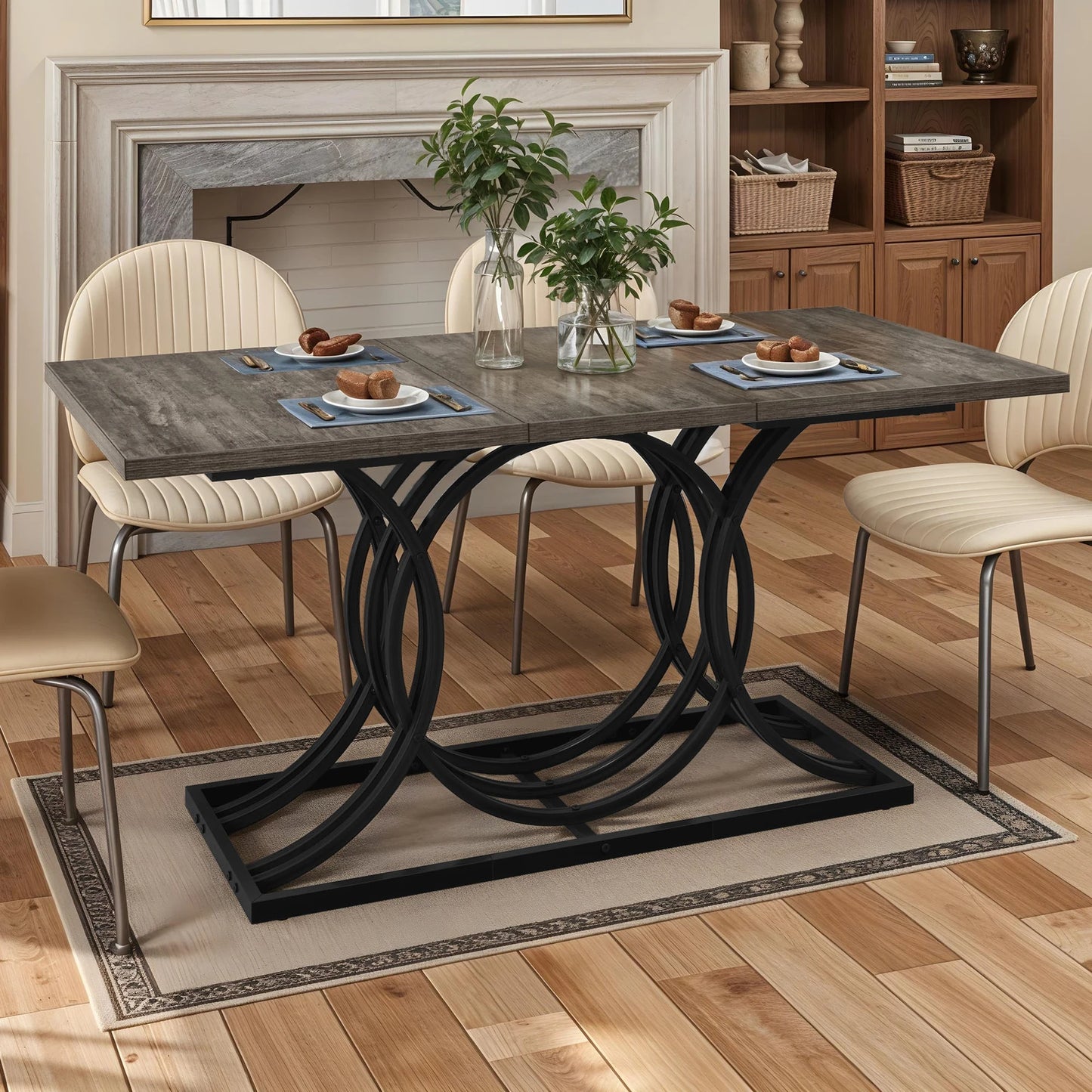 63" Dining Table Faux Marble Gray for 6 Seats Home Kitchen Dinnete Metal Legs