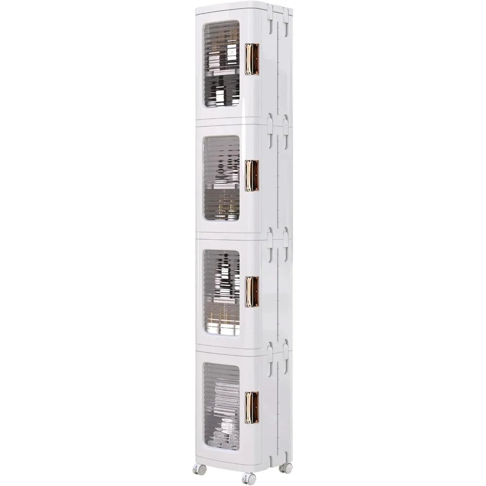 Multi-Tier Plastic Storage Cabinet with Adjustable Shelves, Mobile Wheels, and Magnetic Door Closure for Slim Bathroom Organizat