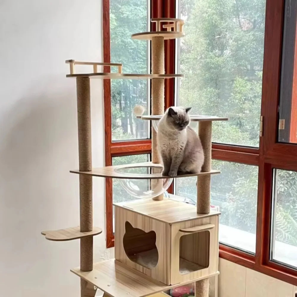 Adjustable Multi-Level Floor To Ceiling Cat Tower Cats Condo Pet Products with Scratching Post Hammock Cat Tree House Sisal Rope
