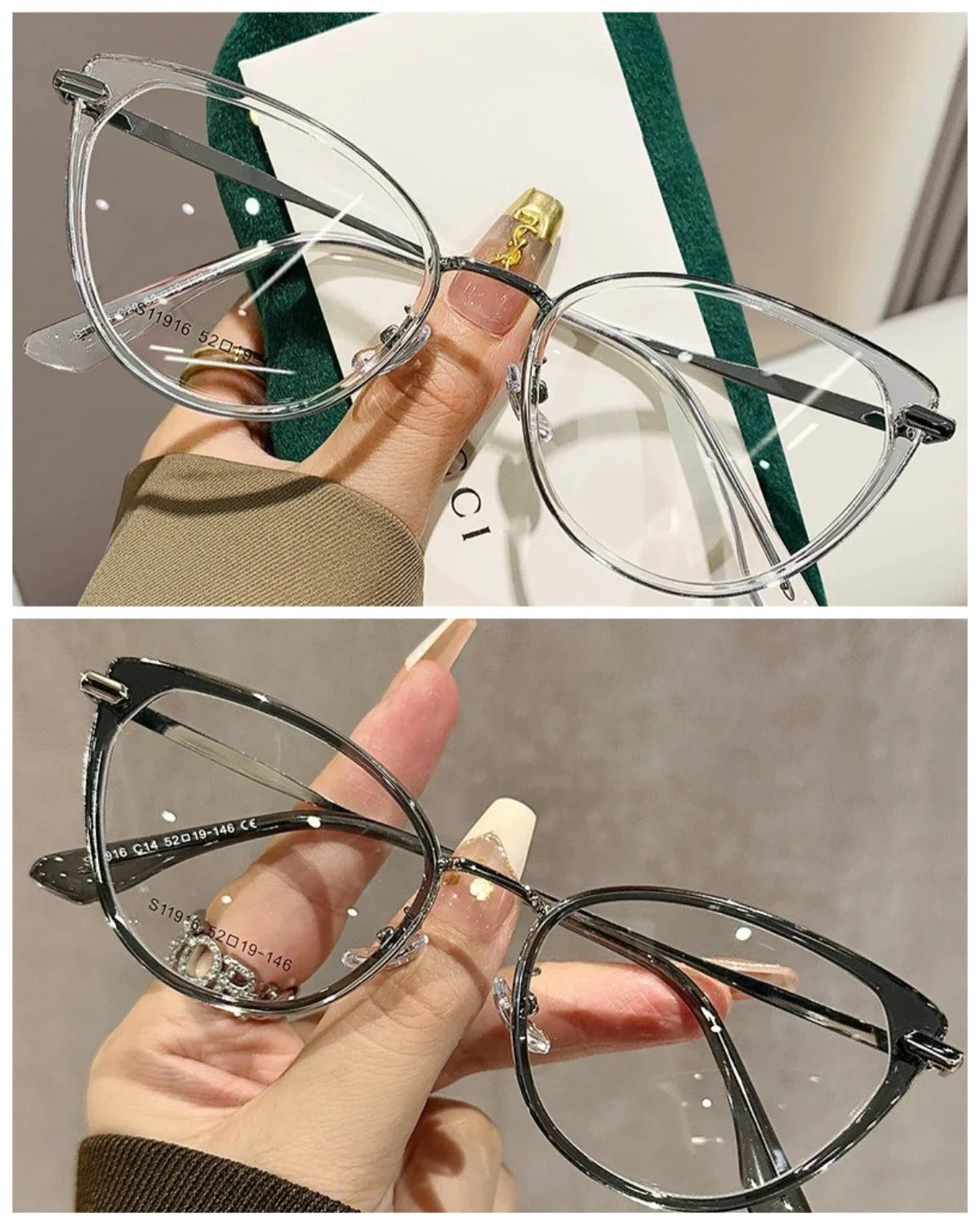 2PCS Cat Eye Frame Glasses Women Anti Blue Light  Glasses Retro Optical Glasses