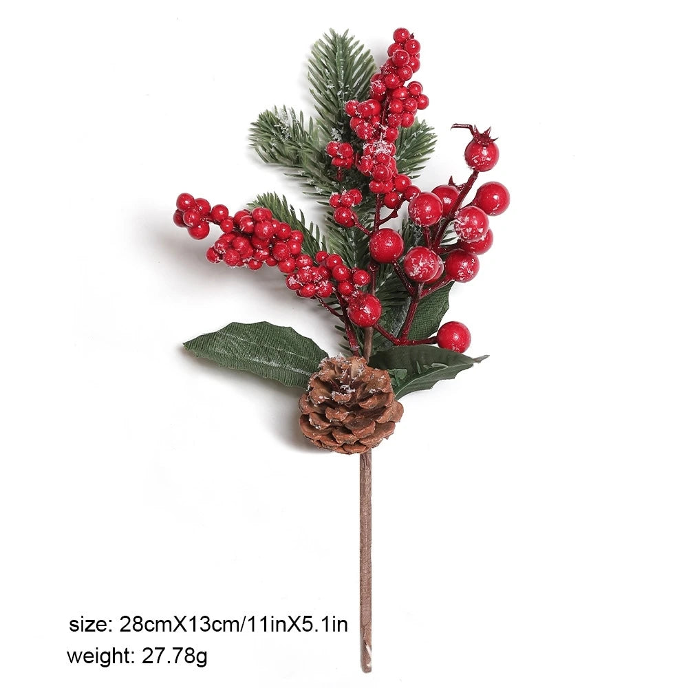 Artificial Red Berry Branch Fake Christmas Decoration Fake Plant Sprig Natural-Looking Pine Cone Decoration For Winter Decor
