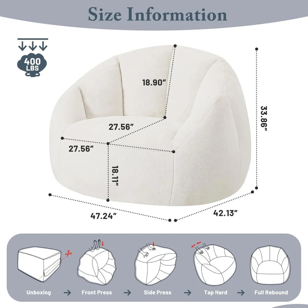 Giant Bean Bag Chair for Adults - Comfy Plush Round Shell Soft Accent Chair, Oversized Cozy Lounge Floor Sofa Reading Chair, Min