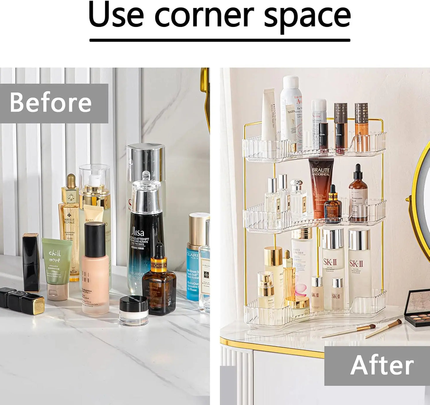 3-Tier Corner Bathroom Counter Organizer – Classic Storage Shelf for Makeup, Perfume & Toiletries, Space-Saving Countertop Tray