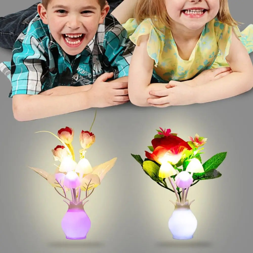 LED Mushroom Lamp LED Night Lamp Novel 7-color Night Lamp 220V EU Plug Sensing Dream High Grade Pomegranate Vase Flowers