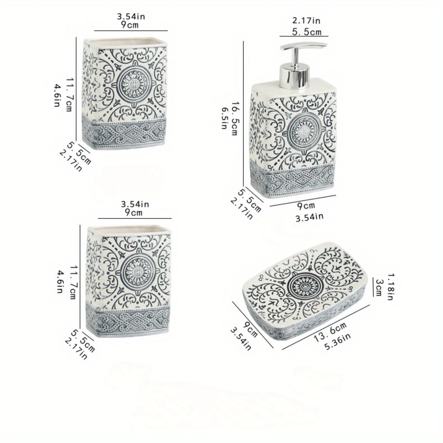 4pcs/set Bohemian Style Ceramic Bathroom Toiletry Set, Including Soap Dish, Lotion Bottle, Mouthwash Cup, And Toothbrush Holder