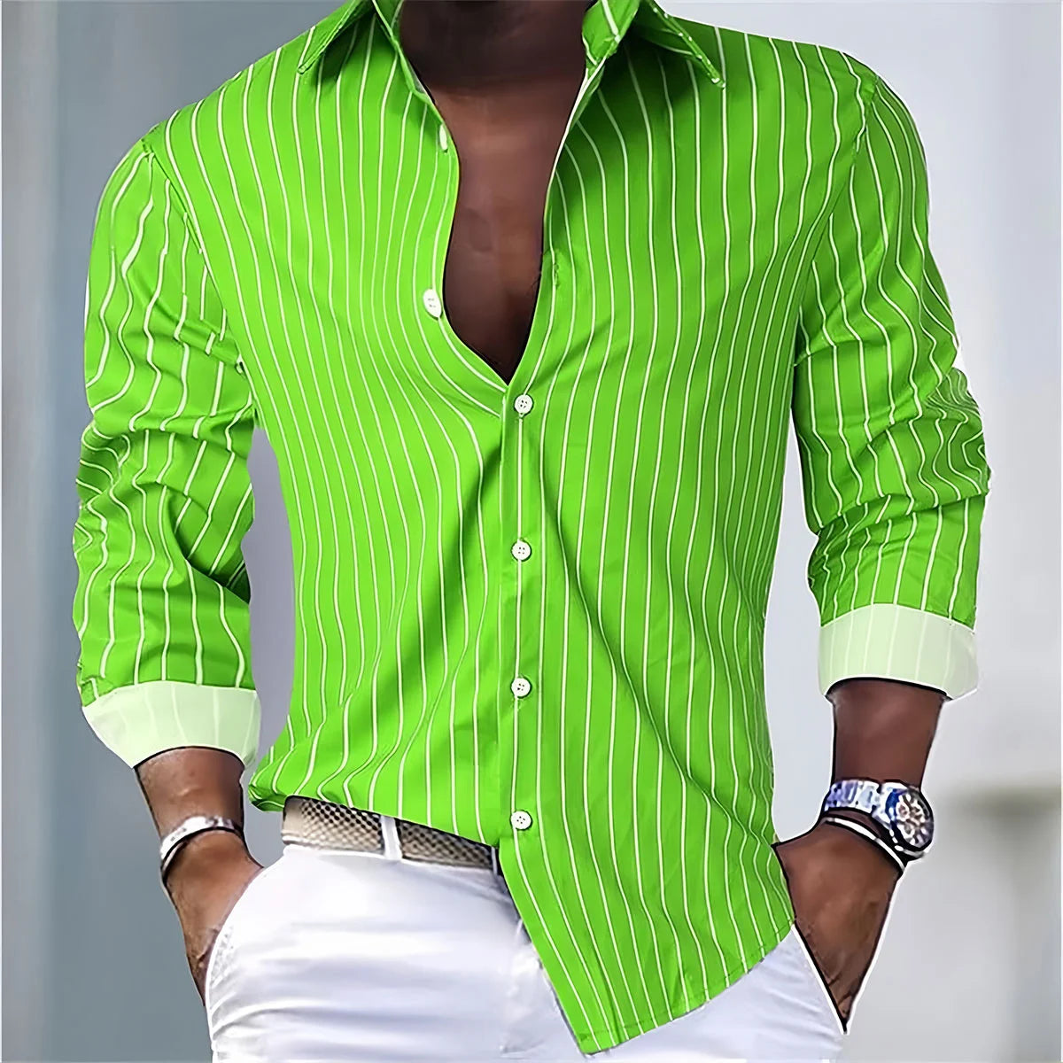 Men's Fashion Loose Striped Shirt 16 Colors Shirt Casual Breathable Lapel Button Long Sleeve Shirt Top Comfortable Soft Fabric