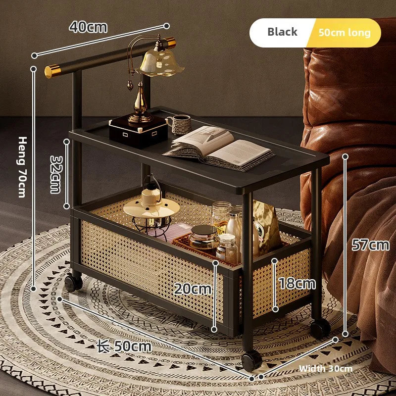 Sofa side table, antique style tea table, mobile tea table, small push table, solid wood tea cart